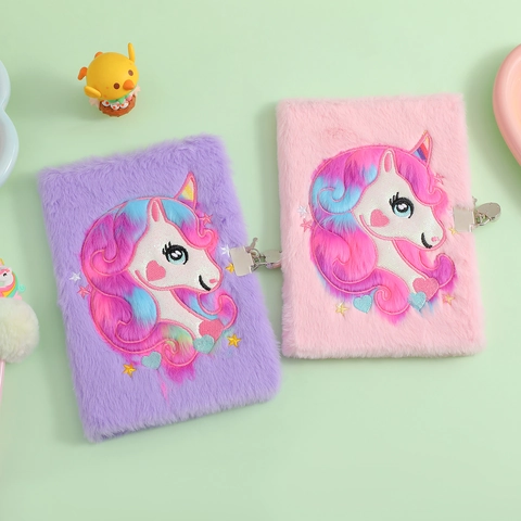 Diario Peluche Unicorno Con Lucchetto Ricamato Paillettes Diario Per Bambine Diario Segreto Rosa Viola