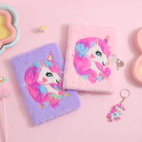Diario Peluche Unicorno Con Lucchetto Ricamato Paillettes Diario Per Bambine Diario Segreto Rosa Viola