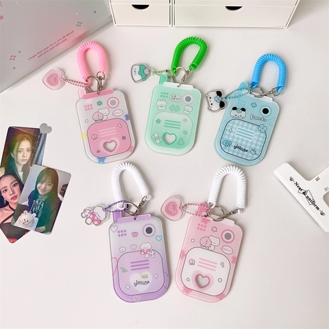 Funda Para Tarjetas Fotográficas De Acrílico Con Forma De Teléfono Kawaii Portatarjetas De Identificación Transparente Con Cordón