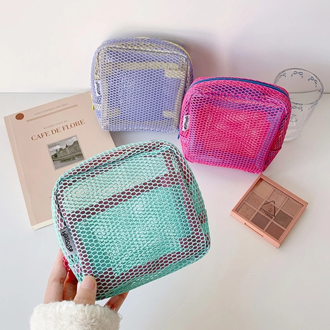Borsa Da Trucco In Rete Quadrata Pochette Per Cosmetici Portatile Trasparente Leggera Organizer Per Articoli Da Toeletta