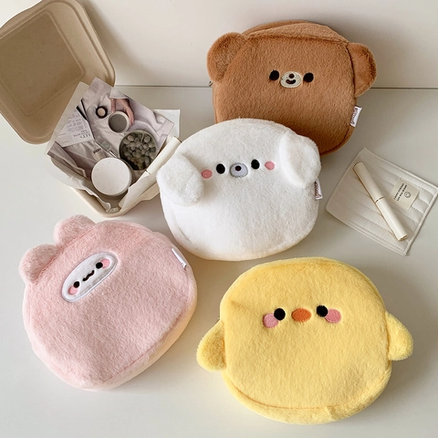 Süße Cartoon Tier Plüsch Kosmetiktasche Große Kapazität Tragbare Weiche Kulturbeutel Aufbewahrungstasche Damen Desktop Reise Organizer