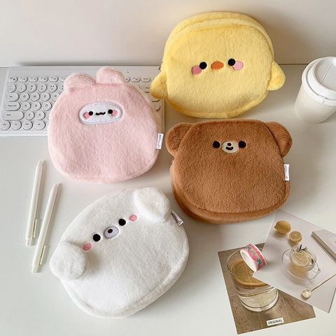 Simpatica Borsa per Cosmetici in Peluche a Forma di Animale Cartone Animato Morbido Ricamato Orso Coniglio Cane Beauty Case per Donna