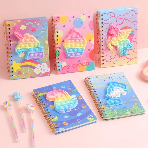 Cartoon Einhorn Spiralnotizbuch Mit Silikon Pop It Dekompressionshülle Stressabbau Sensorisches Tagebuch Für Kinder Studenten