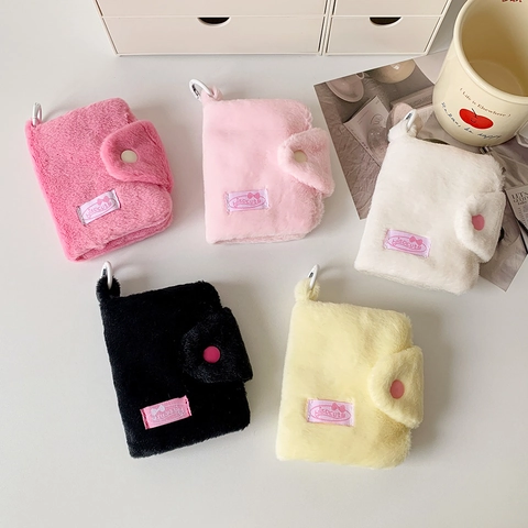 Mini Monedero De Peluche Bolsa De Almacenamiento Pequeña Suave Con Gancho Botón De Presión Para Tarjetas Auriculares Lindo Color Caramelo