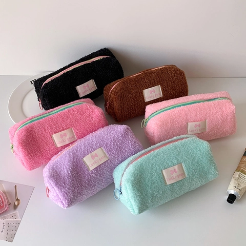 Astuccio In Peluche Carino Grande Capacità Borsa Porta Cancelleria Per Studenti Pochette Trucco Viaggio Stile Coreano