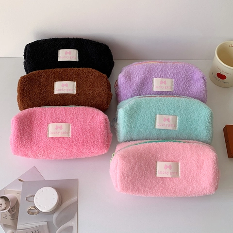 Astuccio In Peluche Carino Grande Capacità Borsa Porta Cancelleria Per Studenti Pochette Trucco Viaggio Stile Coreano