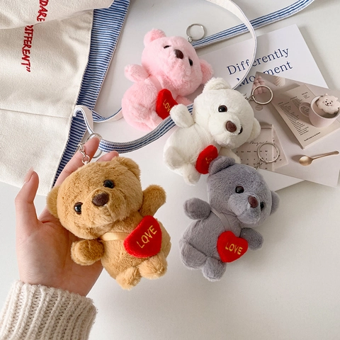 Cartoon Plüschbär Schlüsselanhänger Weiches Stofftier Taschenanhänger Mit Herz Bestickung Süßes Geschenk
