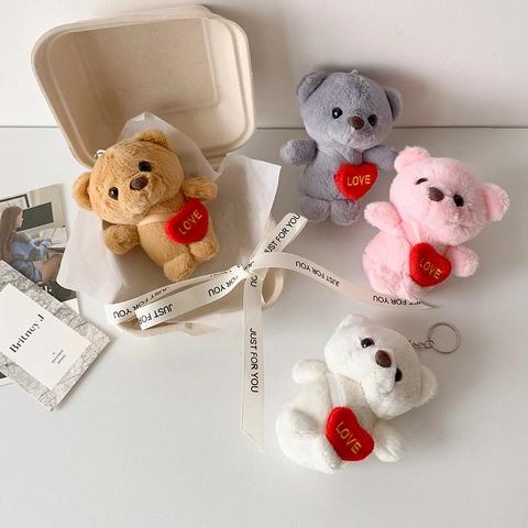 Cartoon Plüschbär Schlüsselanhänger Weiches Stofftier Taschenanhänger Mit Herz Bestickung Süßes Geschenk
