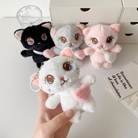 Cartoon Katze Plüsch Schlüsselanhänger Taschenanhänger Weiche Puppe Mit Herztasche Bestickte Augen Süße Deko Geschenk