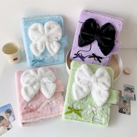 Kawaii Plush Bow Photocard Binder Loose Leaf A5 Photo Album K-pop Idol Cards Collection Book Plush Faux Fur Storage Holder