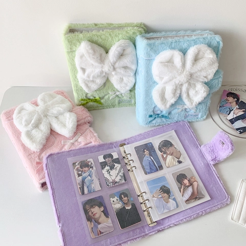 Kawaii Plush Bow Photocard Binder Loose Leaf A5 Photo Album K-pop Idol Cards Collection Book Plush Faux Fur Storage Holder