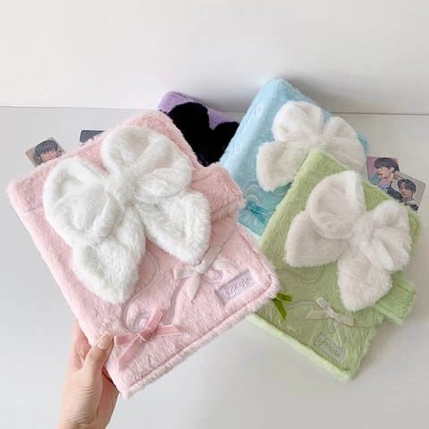 Plush A5 Photocard Binder Album With Large Bowknot Korean INS Style Kpop Card Collection Book 6 Ring Loose Leaf Notebook Cover For Girls Women Stationery