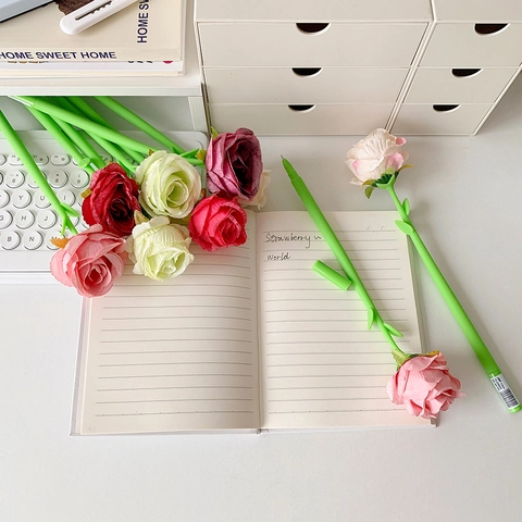 Penne Gel Fiore Rosa Plastica Tessuto Decorativo Scrittura Novità Regalo Per Insegnanti Ragazze Ufficio Scuola Cancelleria