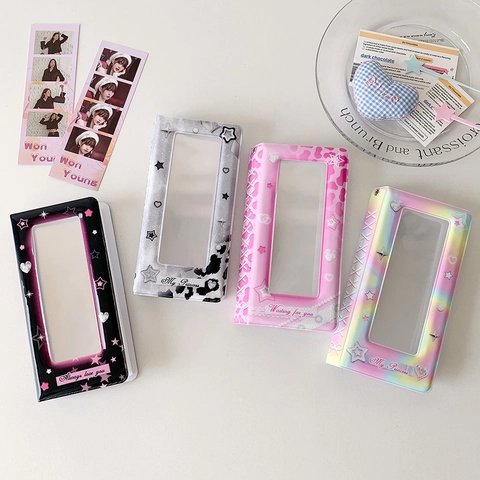 Korean Style PVC Photocard Binder Vertical Strip Photo Album For K-Pop Photos Stars Hearts Hollow Design Storage Book For Students
