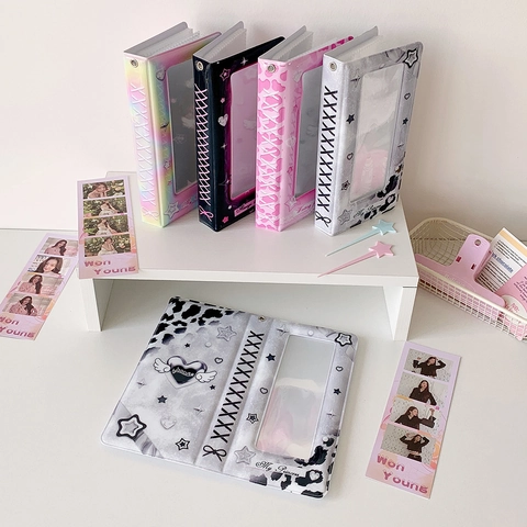 Photocard Binder PVC Photo Album With Hollow Window Heart Star Patterns Korean Ins Style For Idol Cards Storage