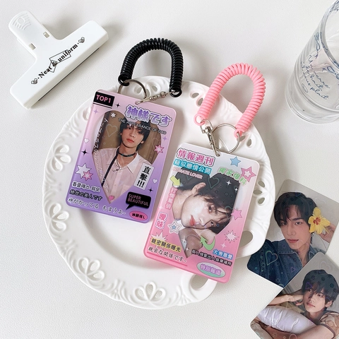 Acrylic Photocard Holder Magazine Style Magazine Cover Small Card Display Case With Spiral Spring Lanyard Hook Kpop Fan Gift