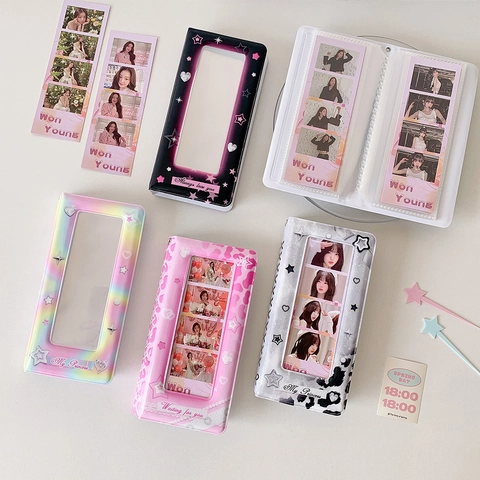Korean Style PVC Photocard Binder Vertical Strip Photo Album For K-Pop Photos Stars Hearts Hollow Design Storage Book For Students