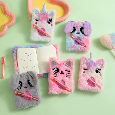 Mini Taccuino In Peluche Con Penna Animali Cartoni Animati Ricamo Diario Tascabile Per Bambini Regalo Scolastico