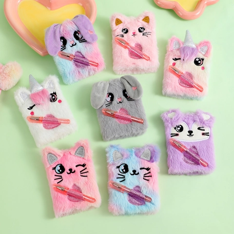 Mini Taccuino In Peluche Con Penna Animali Cartoni Animati Ricamo Diario Tascabile Per Bambini Regalo Scolastico