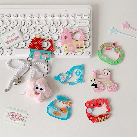 Lindo Llavero de Mosquetón de Acrílico de Dibujos Animados para Mochila Adorno de Bolso Pulpo Delfín Manzana Casa Nota Musical para Niños