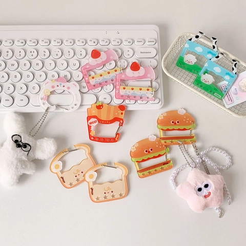 Kawaii Cartoon Acrylic Carabiner Keychain Food Burger Fries Cake Toast Bear Shape Bag Pendant For Backpack Charm Student Gift