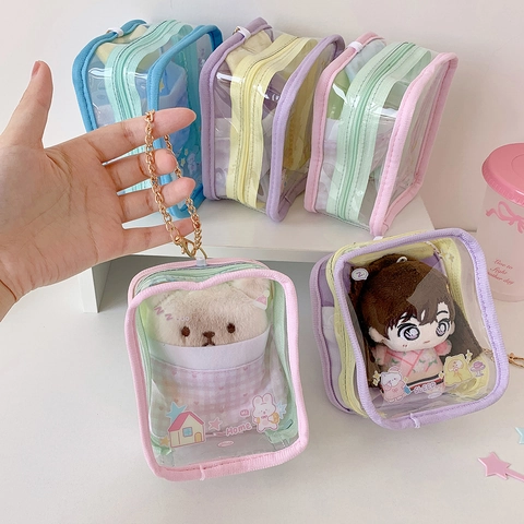 Clear Mini Doll Display Bag Cartoon PVC Transparent Itabag With Metal Chain For Small Plush Dolls Cute Storage Shoulder Bag For Women Kids