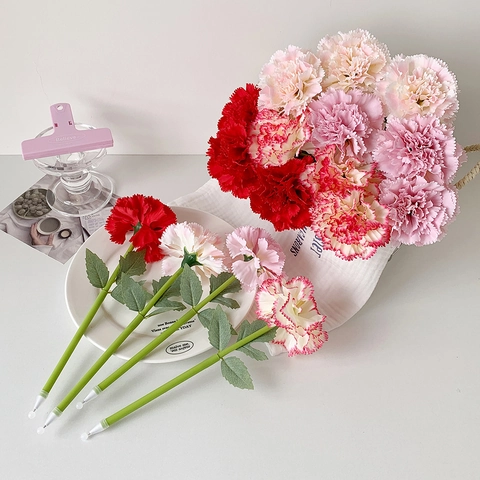 Penna A Sfera Fiore Di Garofano Raso Artificiale Floreale Decorativa Cancelleria Strumento Scrittura Regalo Festa Della Mamma