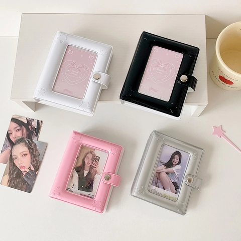 Mini Fotoalbum K-pop Fotokarten Sammelbuch PVC Leder Sternenprägung Mit Druckknopf Tragbar Süßer INS Stil