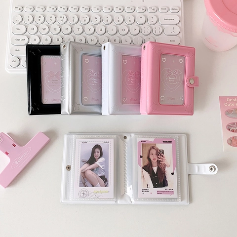 Star Embossed Mini Photocard Holder PVC Collect Book Snap Closure Photo Album For Kpop Cards Polaroid Storage For Girls