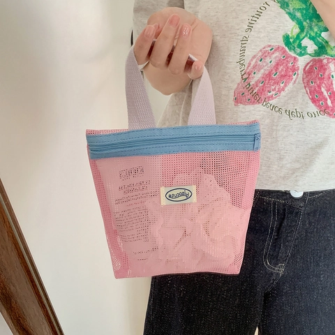 Borsa Portaoggetti Portatile in Rete di Nylon Traspirante Borsa da Viaggio per Articoli da Toeletta e Trucco con Cerniera
