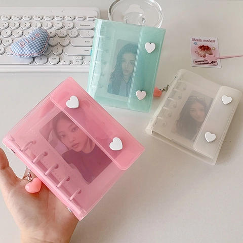 Mini K-pop Photocard Binder Album Heart Pendant Portable PVC Loose Leaf Card Collector For Students Fans Gift