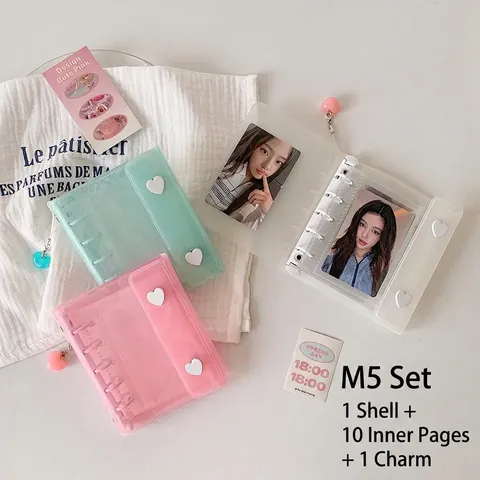 Herzschnalle Loseblatt Fotoalbum Glitzer PVC Mini Fotokarten Binder Sternenkarten Sammelordner