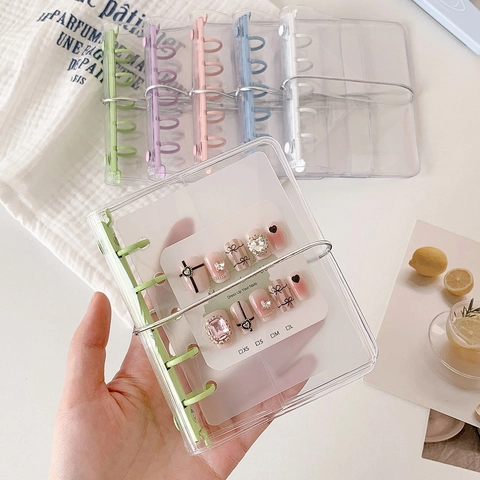 Transparente PVC Loseblatt Nagelkunst Aufbewahrungsbuch Tragbarer M5 Ringbuch Shell Gurt Aufklebbare Nägel Display Sammlung
