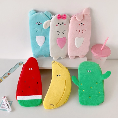 Astuccio Per Matite In Peluche Cartoon Kawaii Forma Animale Frutta Borsa Per Cancelleria Custodia Morbida Per Studenti