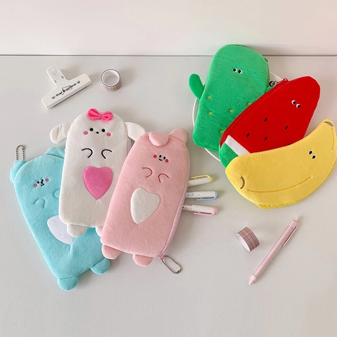Astuccio Per Matite In Peluche Cartoon Kawaii Forma Animale Frutta Borsa Per Cancelleria Custodia Morbida Per Studenti