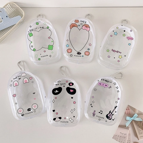 Clear PVC Doll Storage Bag Transparent Portable Display Pouch With Carabiner Cartoon Style Hanging Bag Charm