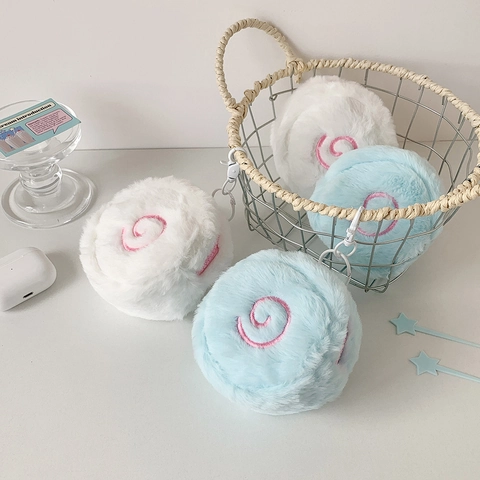 Plush Narutomaki Coin Purse Mini Round Fish Cake Earphone Bag With Hook Cute Embroidery Pouch For Women Girls