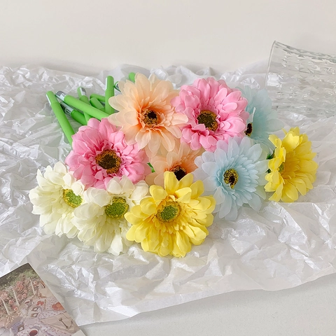Bolígrafo de Gel de Margarita de Simulación Creativo Estilo Pastoral Tallo de Plástico Decoración Floral de Seda Tinta Negra Papelería Estudiante Regalo Oficina