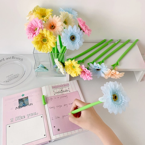 Creative Artificial Gerbera Flower Shaped Gel Pen Cute Floral Desktop Decor Stationery For Students And Office