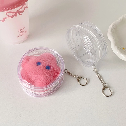 Runde Transparente PVC Badge Aufbewahrungstasche Schlüsselanhänger Display Case Mini Münzbörse Für Anime Puppen Idole Mit Metallhaken