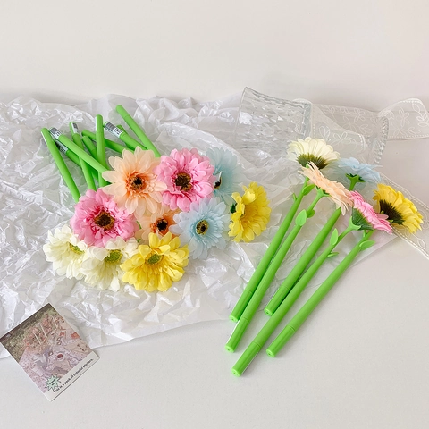Creative Artificial Gerbera Flower Shaped Gel Pen Cute Floral Desktop Decor Stationery For Students And Office