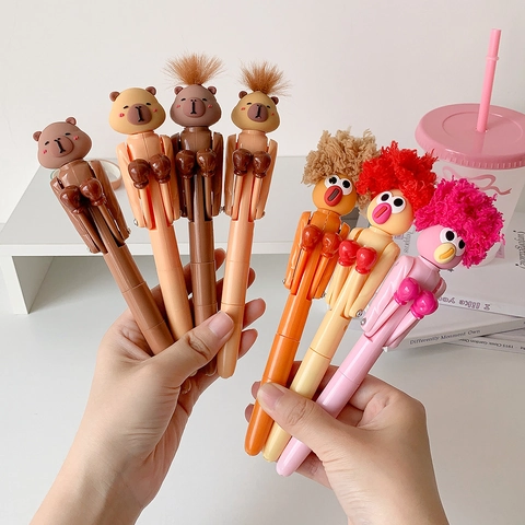Funny Cartoon Boxing Ballpoint Pen Creative Capybara Stress Relief Writing Tool Plastic Plush Novelty Stationery For Student Gift