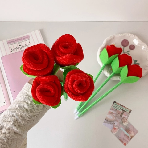 Penna A Sfera Rosa Simulazione Fiore Di Velluto Creativo Cancelleria Decorativa Regalo Di San Valentino Per Studenti