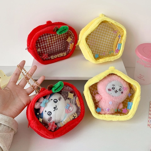 Apfel Stern Geformte Plüsch Puppe Display Tasche Transparentes Fenster ITA Schlüsselanhänger Aufbewahrungstasche Ästhetisches Zubehör