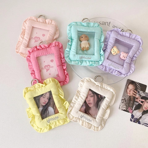 Portatarjetas De Tela Con Volantes Estilo Coreano Dulce Colgante De Foto Con Anillo De Metal