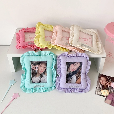 Kawaii Ruffle Fabric Photocard Holder Pendant Sweet Lace Card Sleeve For School Girls Cute Bag Charm Storage Accessory