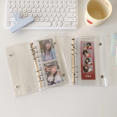 A6 Narrow Clear Glitter PVC Loose-leaf Photo Album Photocard Binder For Polaroid Idol Card Collection Storage