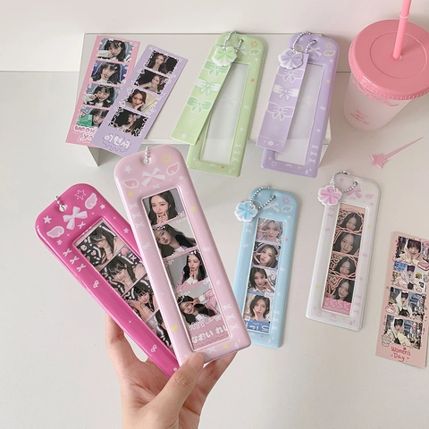 Koreanischer Stil PVC Fotokartenhalter Transparent Schleife Anhänger Perlenkette Student Kawaii Idol Karte Schutzhülle