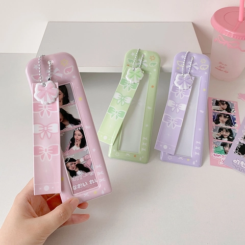 Koreanischer Stil PVC Fotokartenhalter Transparent Schleife Anhänger Perlenkette Student Kawaii Idol Karte Schutzhülle
