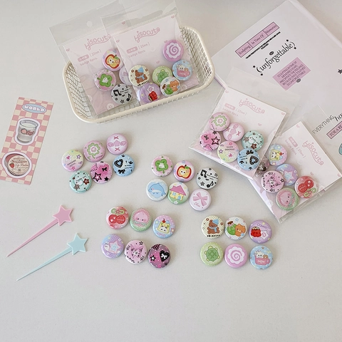Round Cartoon Animal Heart Star Tinplate Badges Brooches Pins Cute Kawaii Style Decorative For Clothing Bags Backpacks